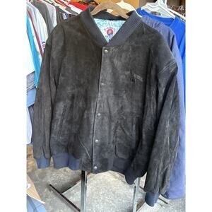 Vintage 90s Camel Joe Black Suede Bomber Jacket Lined Mens Size XL Tobacciana